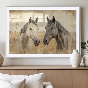 Chines Ink Style Grunge Horses Wall Art Canvas Print