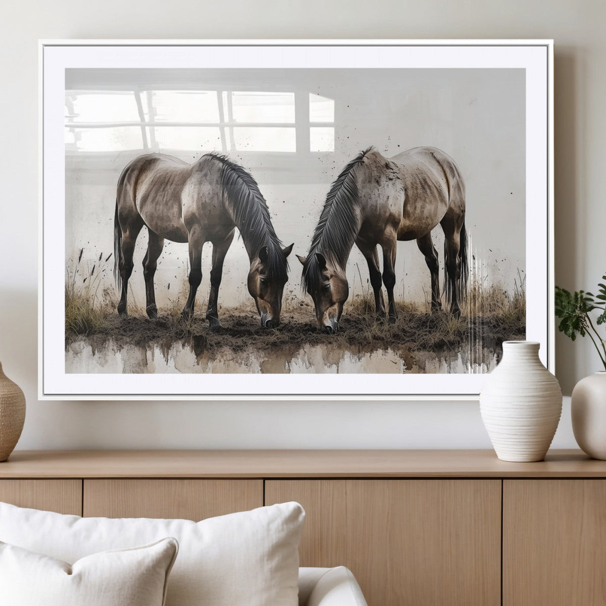Chines Ink Style Horses Wall Art Canvas Print