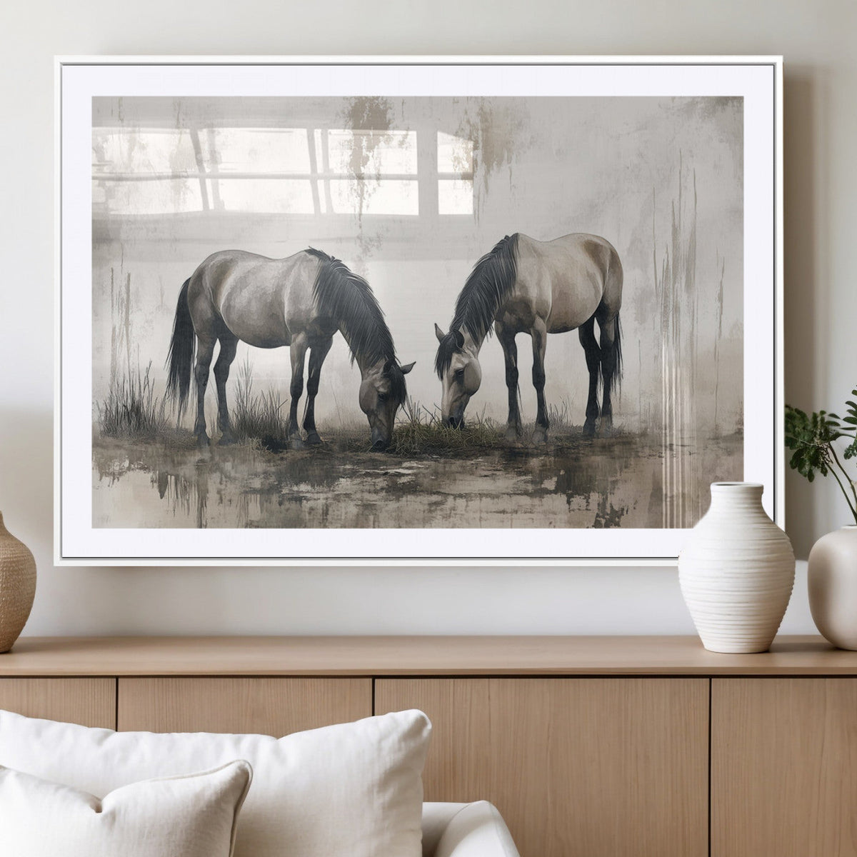 Chines Ink Style Vintage Horses Wall Art Canvas Print for
