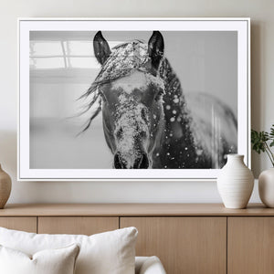 Western Wall Art | Black and White Winter Horse Wall Art |