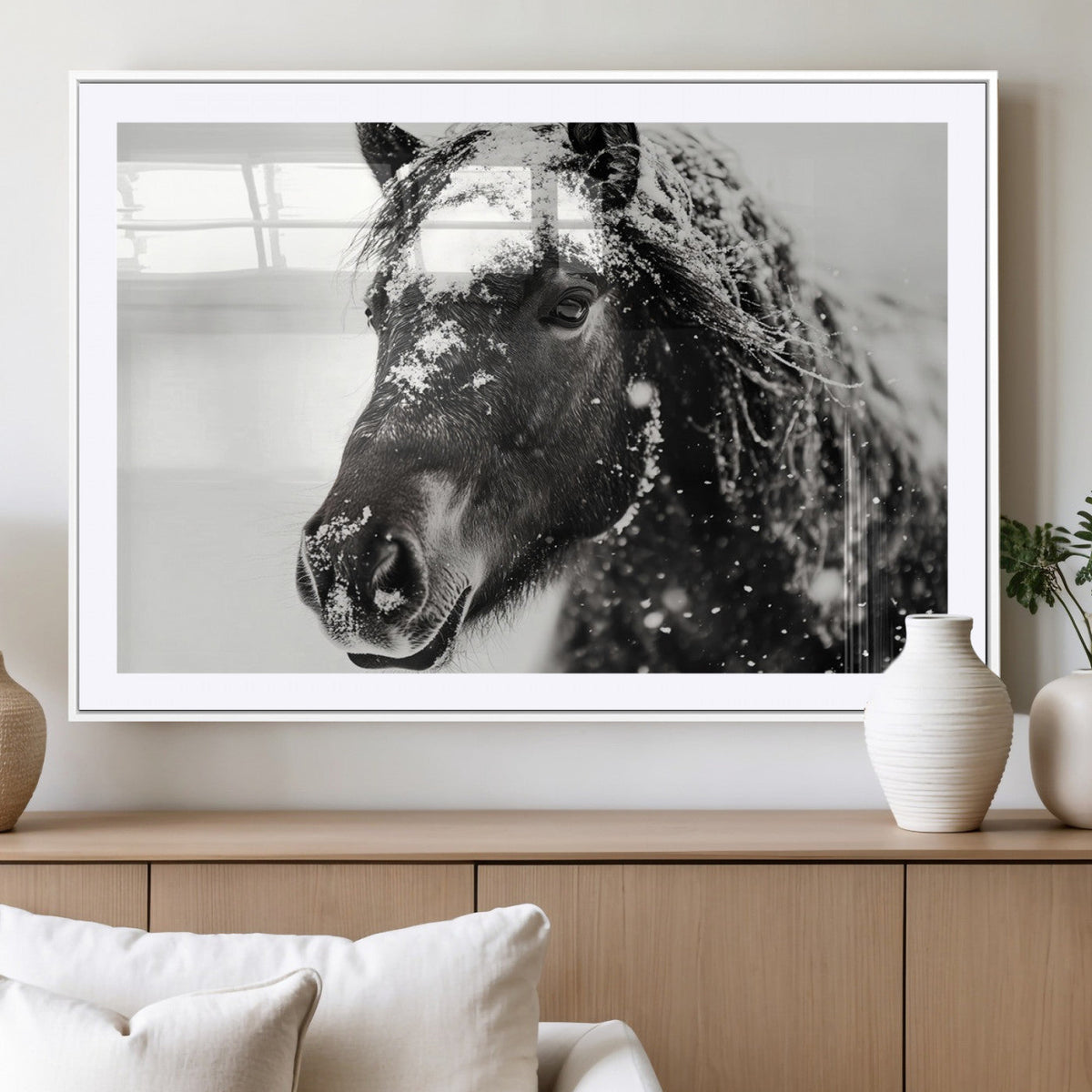Framed Black and White Horse Wall Art | Ready to Hang and
