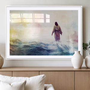 Watercolor Jesus Walking on Water Canvas Print, Christian
