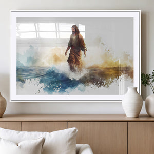 Watercolor Jesus Walking Wall Art Print, Jesus Water Canvas