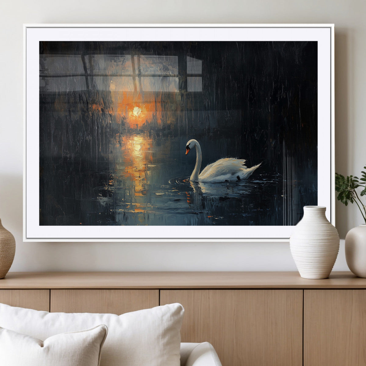 Abstract Swan on Water Wall Art Canvas Print - Elegant