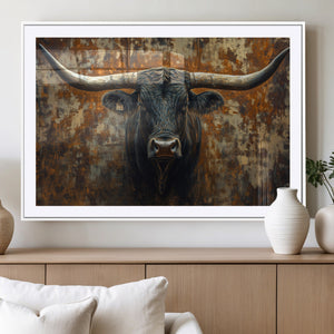 Longhorn Texas Cow Bull Wall Art | Rustic Farmhouse Canvas