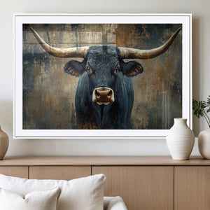 Texas Western Wall Art Canvas Print - Abstract Cow Longhorn