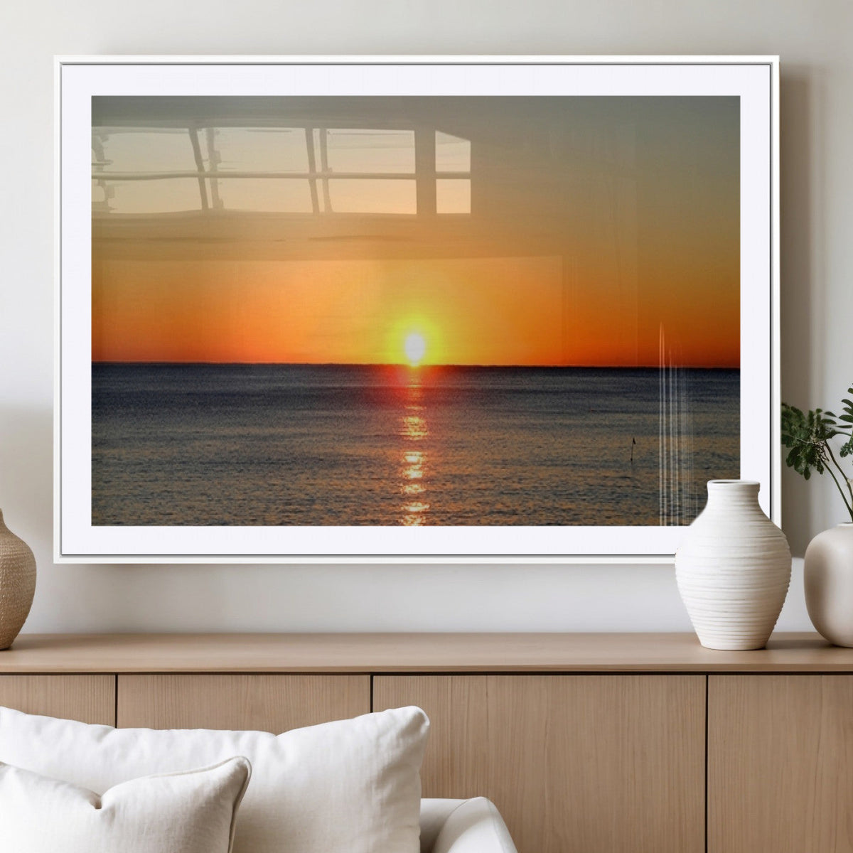 Golden Horizon Sunset Over Ocean Wall Art Canvas Print –