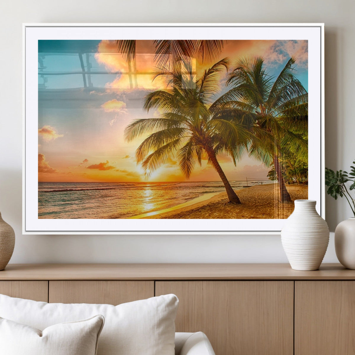 Tropical Sunset Beach Canvas Wall Art Print – Vibrant Palm