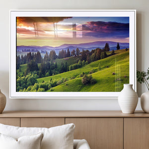 Green Hills and Sunset Wall Art Print - Scenic Landscape