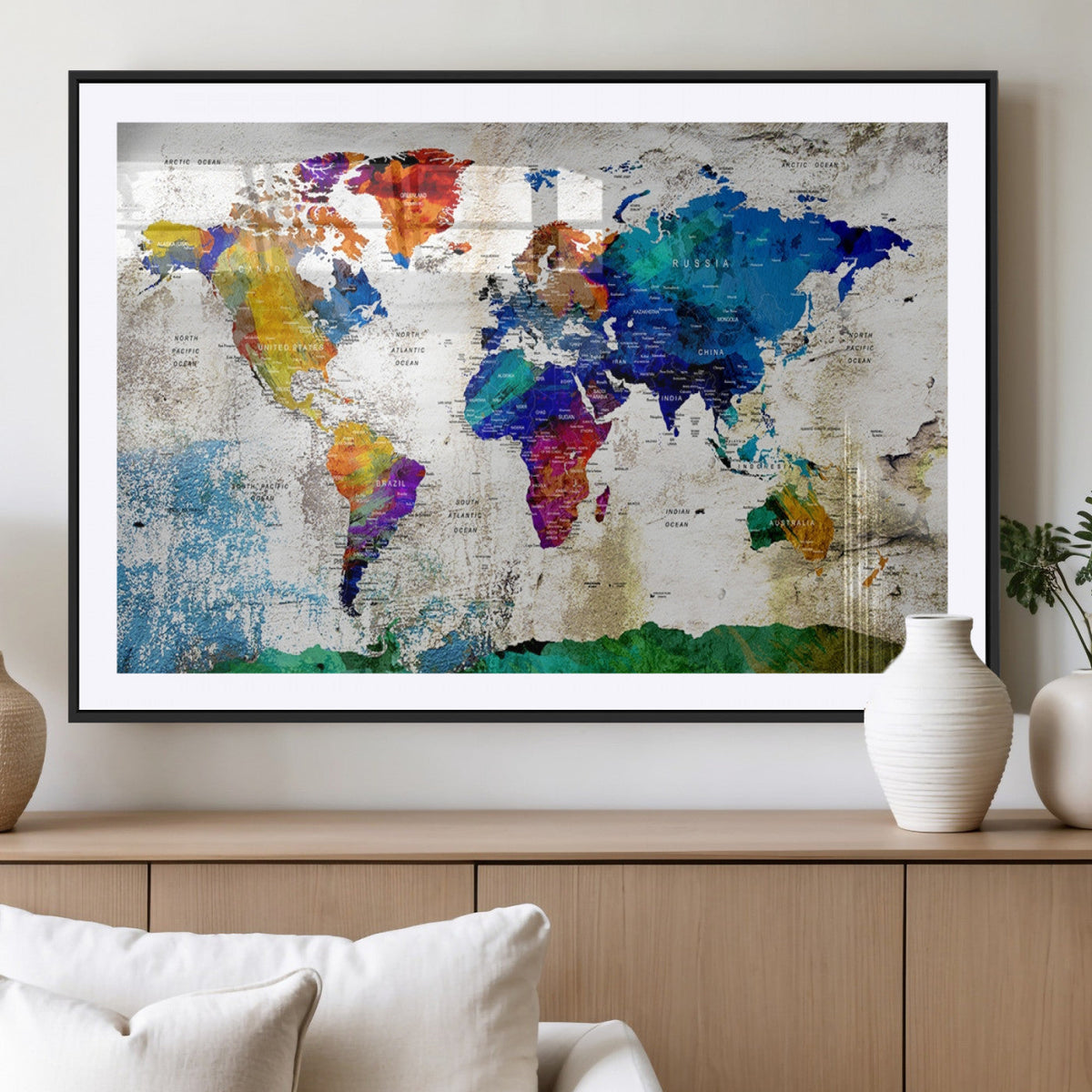 World Map Canvas Print – Framed Travel Map Wall Art for
