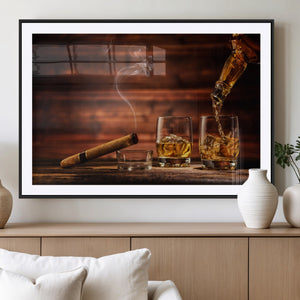 Whiskey and Cigar Wall Art Canvas | 3 Panel Bar Room Decor