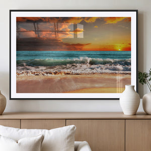 Golden Sunset Beach Canvas Wall Art – Triptych Seascape