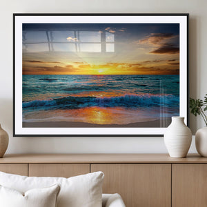 Vibrant Ocean Sunrise Over Golden Beach Waves, Giclee Canvas