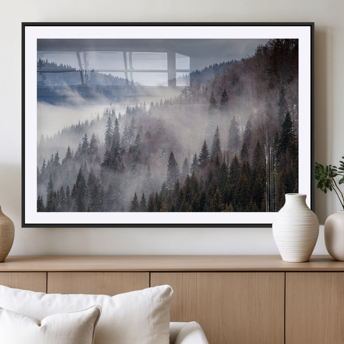 Beautiful Rising Fog in Winter Mountain Landscape- Framed
