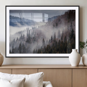 Beautiful Rising Fog in Winter Mountain Landscape- Framed