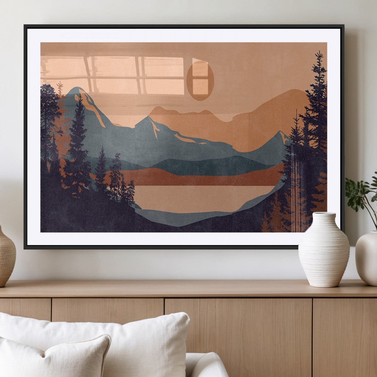 Modern Boho Sunset Canvas Print, Mountain Landscape Triptych