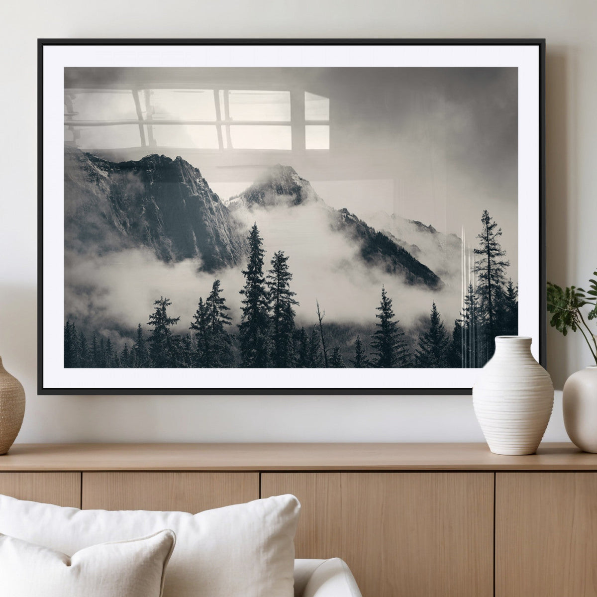 Large Foggy Mountain Forest Wall Art Canvas Print | Misty