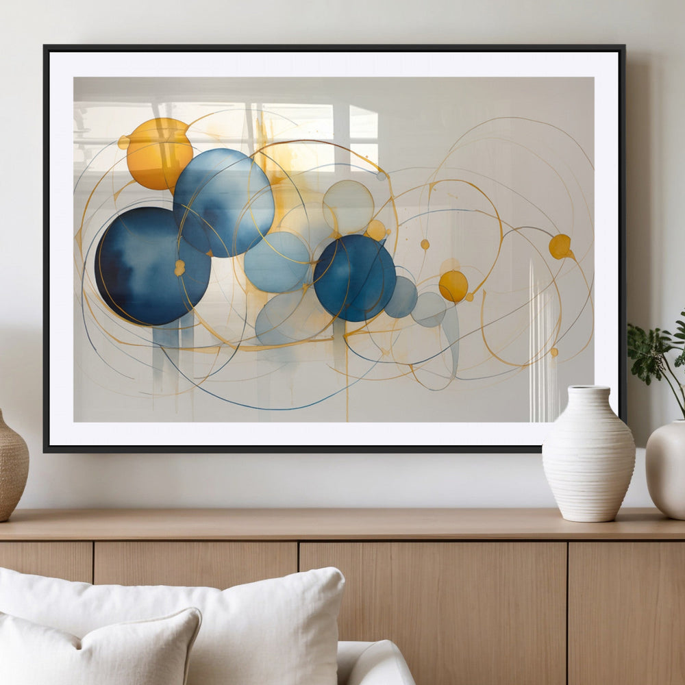 Geometric Blue Orange Abstract Wall Art Canvas, Geometric