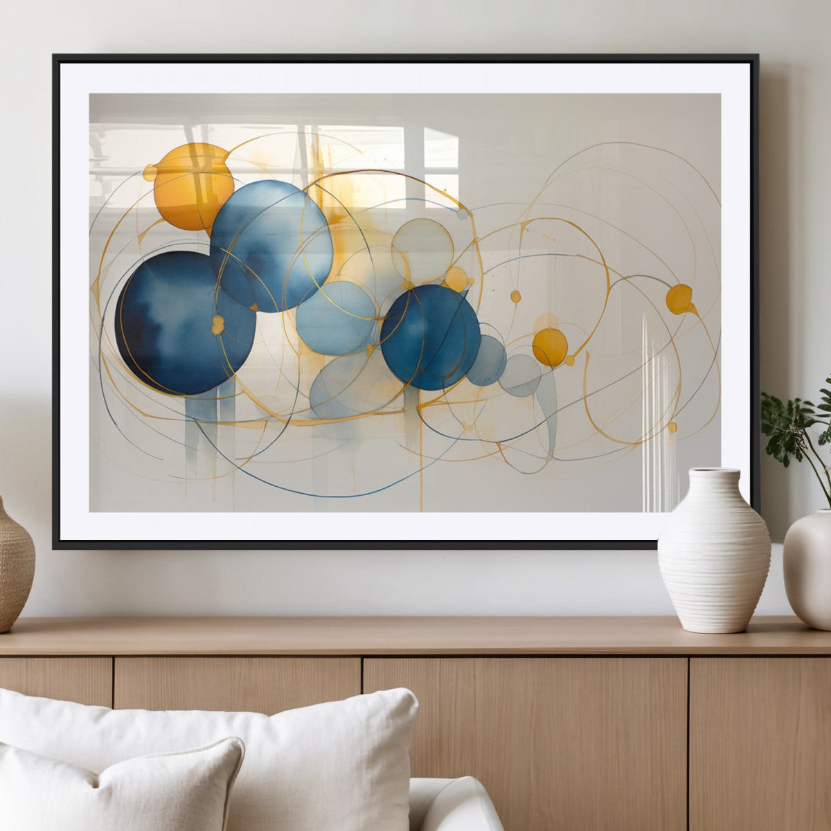 Geometric Blue Orange Abstract Wall Art Canvas, Geometric
