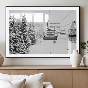 Ski Wall Art - Ski Lift Wall Art Canvas Print Snow Covered
