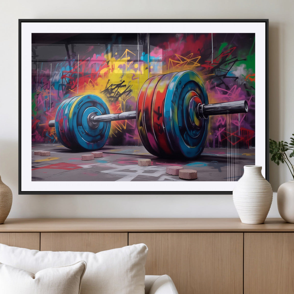 Abstract Graffiti Barbell Canvas Wall Art – Urban Fitness
