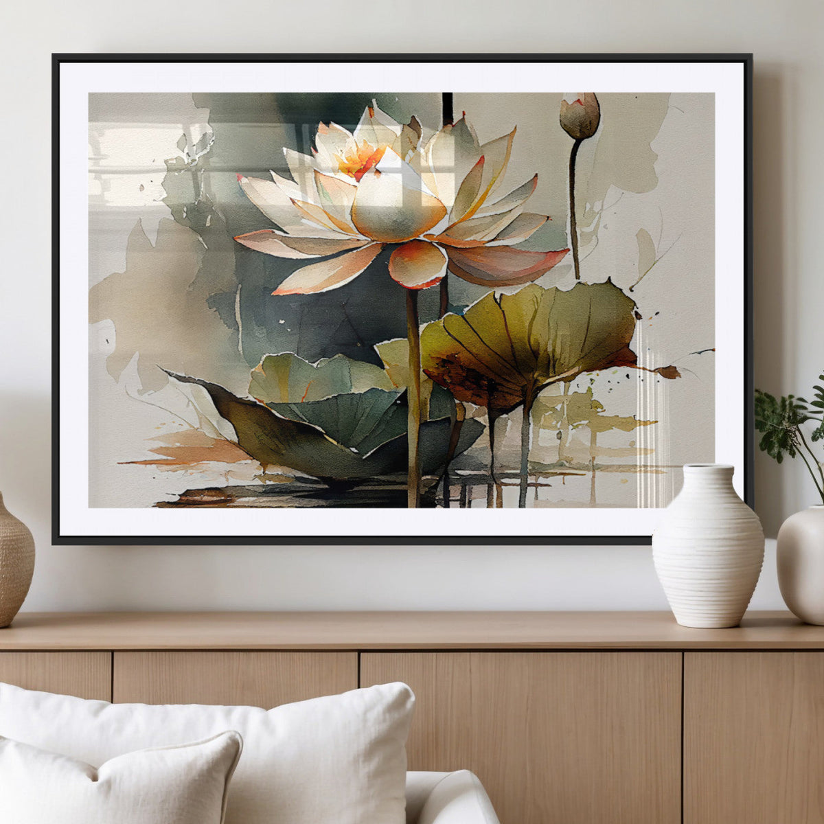 Lotus Flower Watercolor Canvas Print – A Symbol of Serenity
