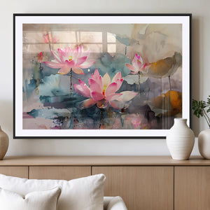 Lotus Flower Wall Art | 3-Panel Giclee Canvas Print of Pink