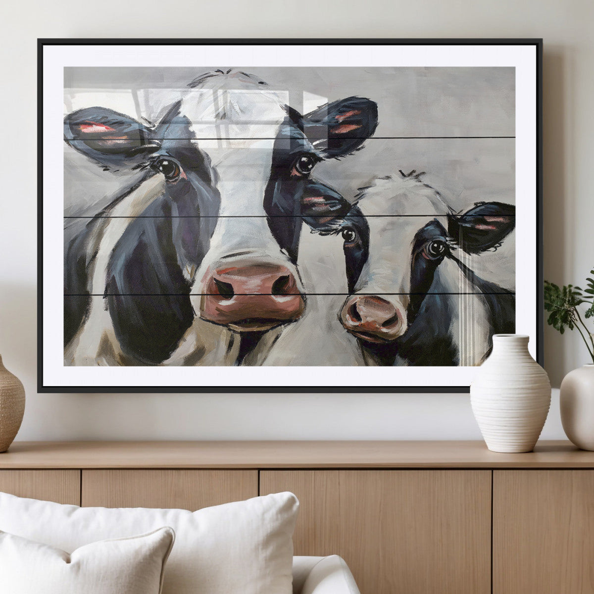 Vintage Baby and Mom Cattle Wall Art Canvas Print