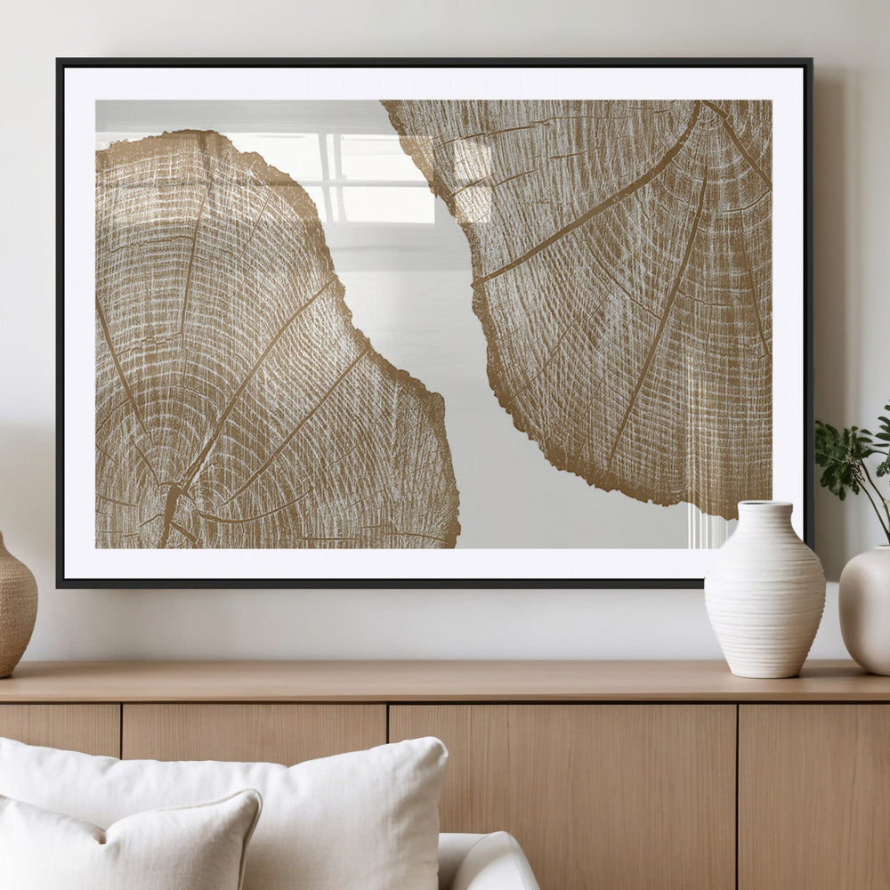 Rustic Brown Tree Ring Wall Art Canvas Print – Framed and