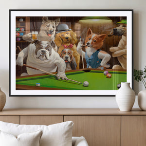 Dogs Playing Pool Canvas Wall Art Funny Gifts Dog Print
