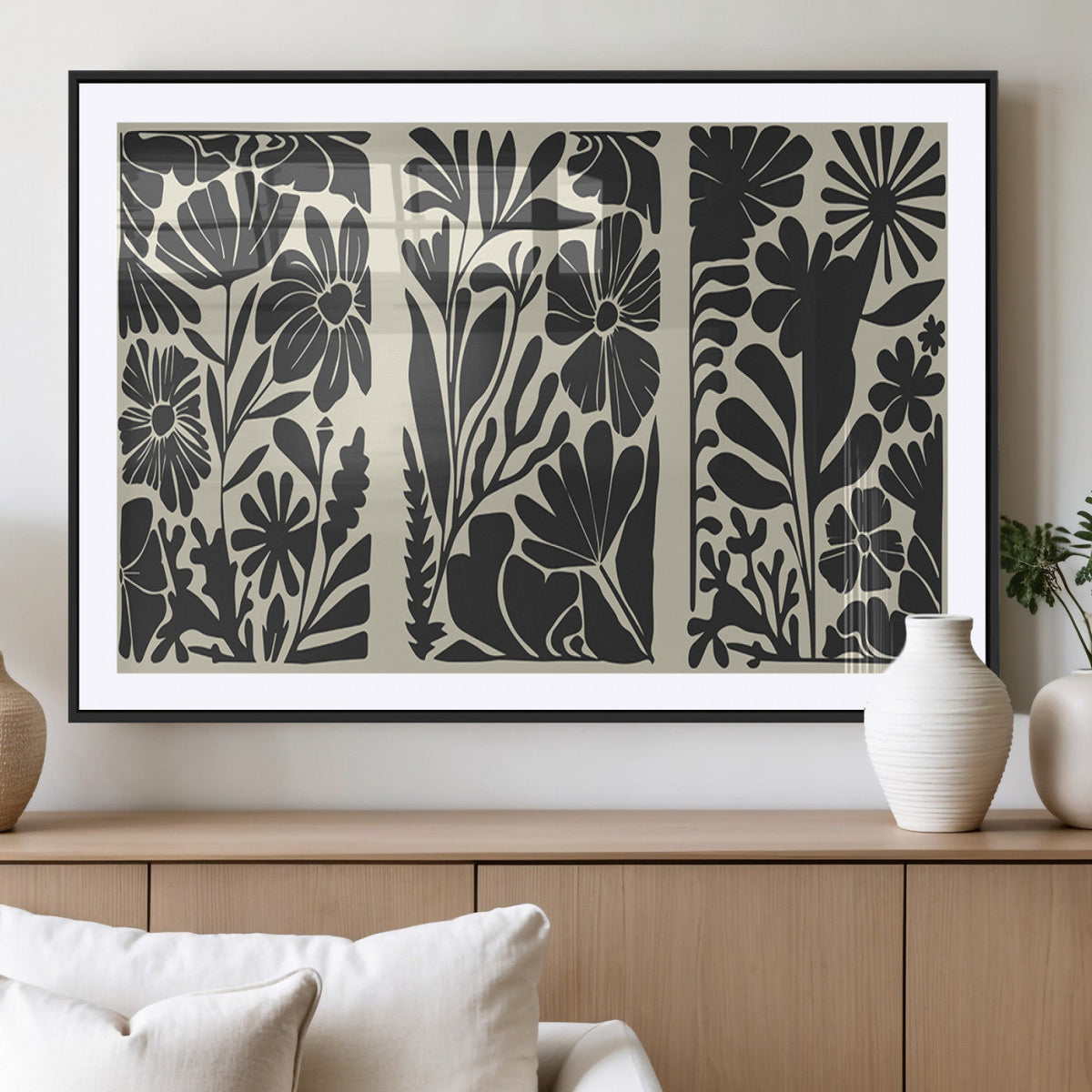 Modern Botanical Wall Art - Floral Black and White Canvas