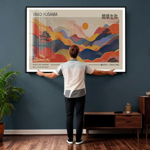 Yayoi Kusama Landscape Canvas Print, Vibrant Floral Mountain