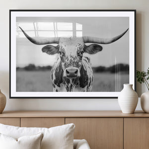 Highland Cow Wall Art Canvas Print – Black and White Western
