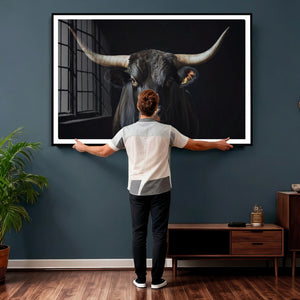 Majestic Longhorn Bull Wall Art Canvas Print – Dark