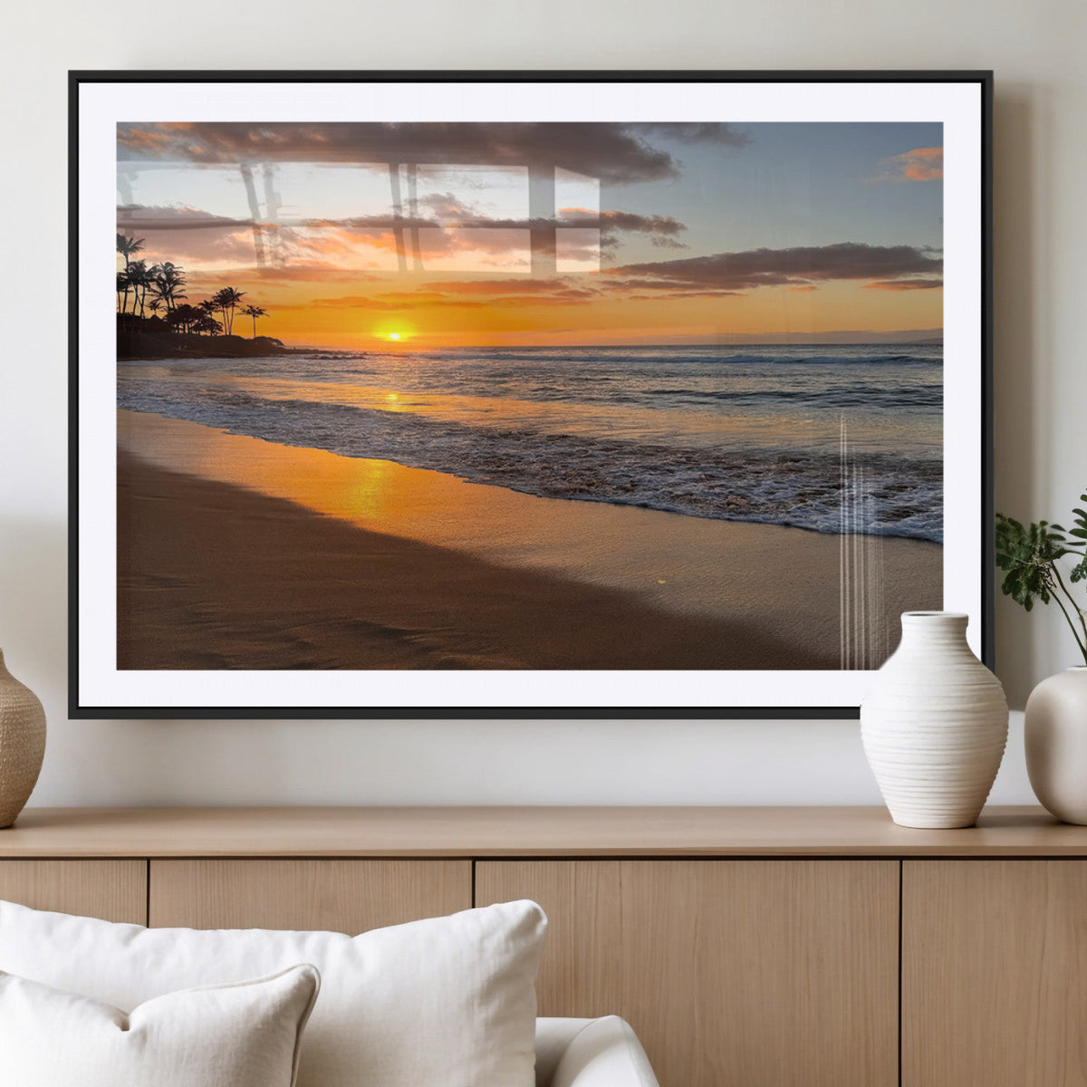Tropical Beach Wall Art – Framed Sunset Ocean Canvas