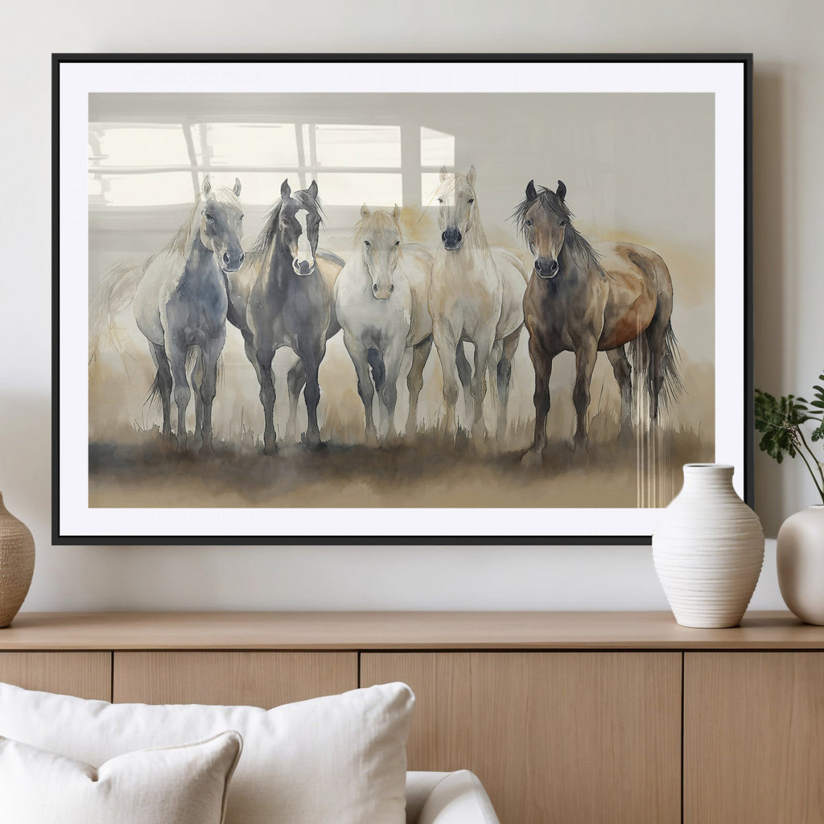 Wild Horses Wall Art Canvas Print, Framed Running Horses Art