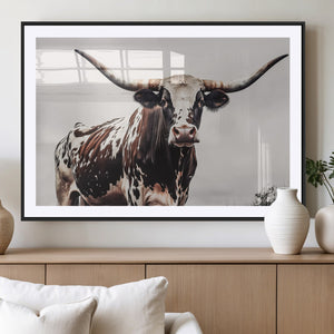 Texas Longhorn Wall Art Canvas Print – Framed Spotted Bull