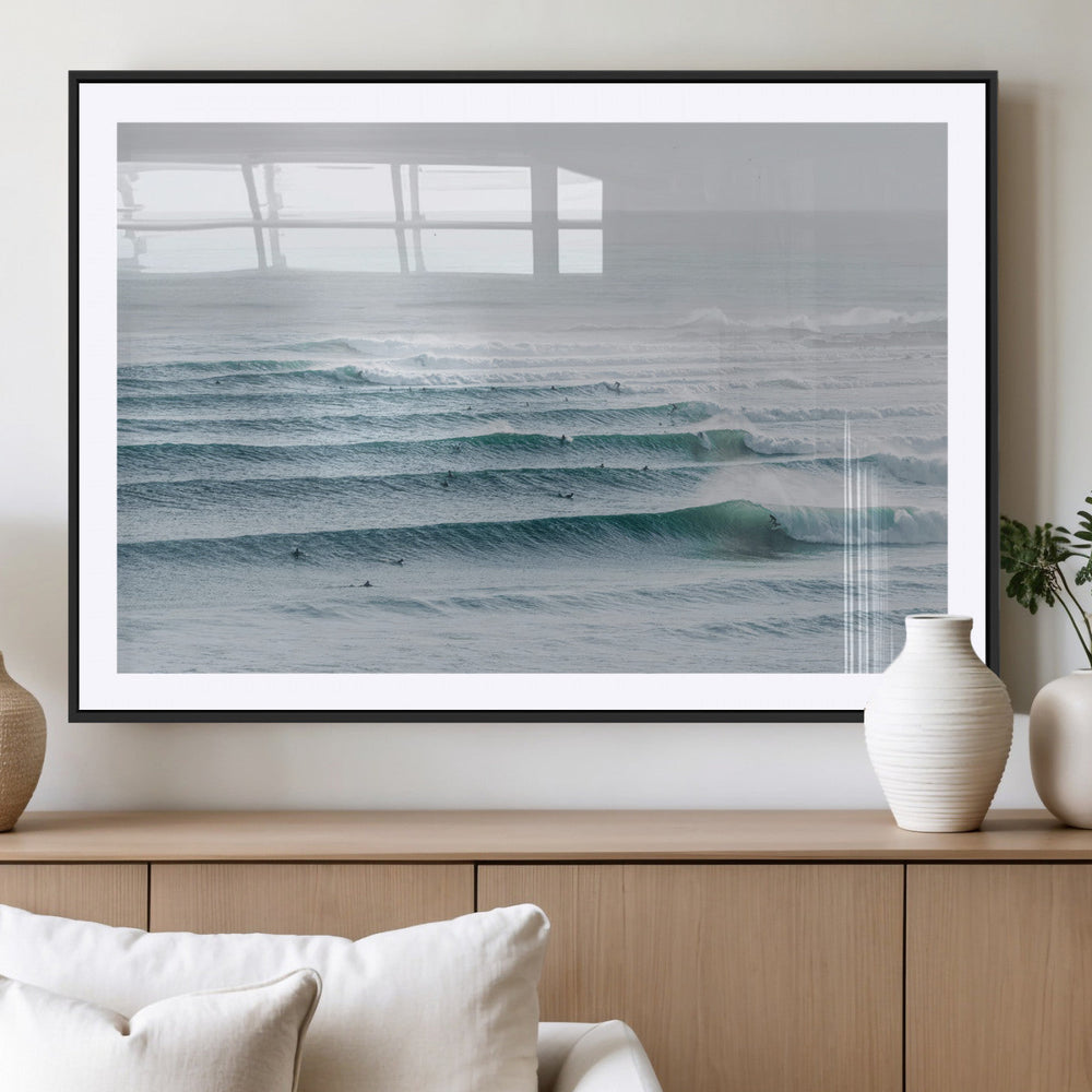 Ocean Waves Wall Art Canvas Print – Framed Surfer Lineup