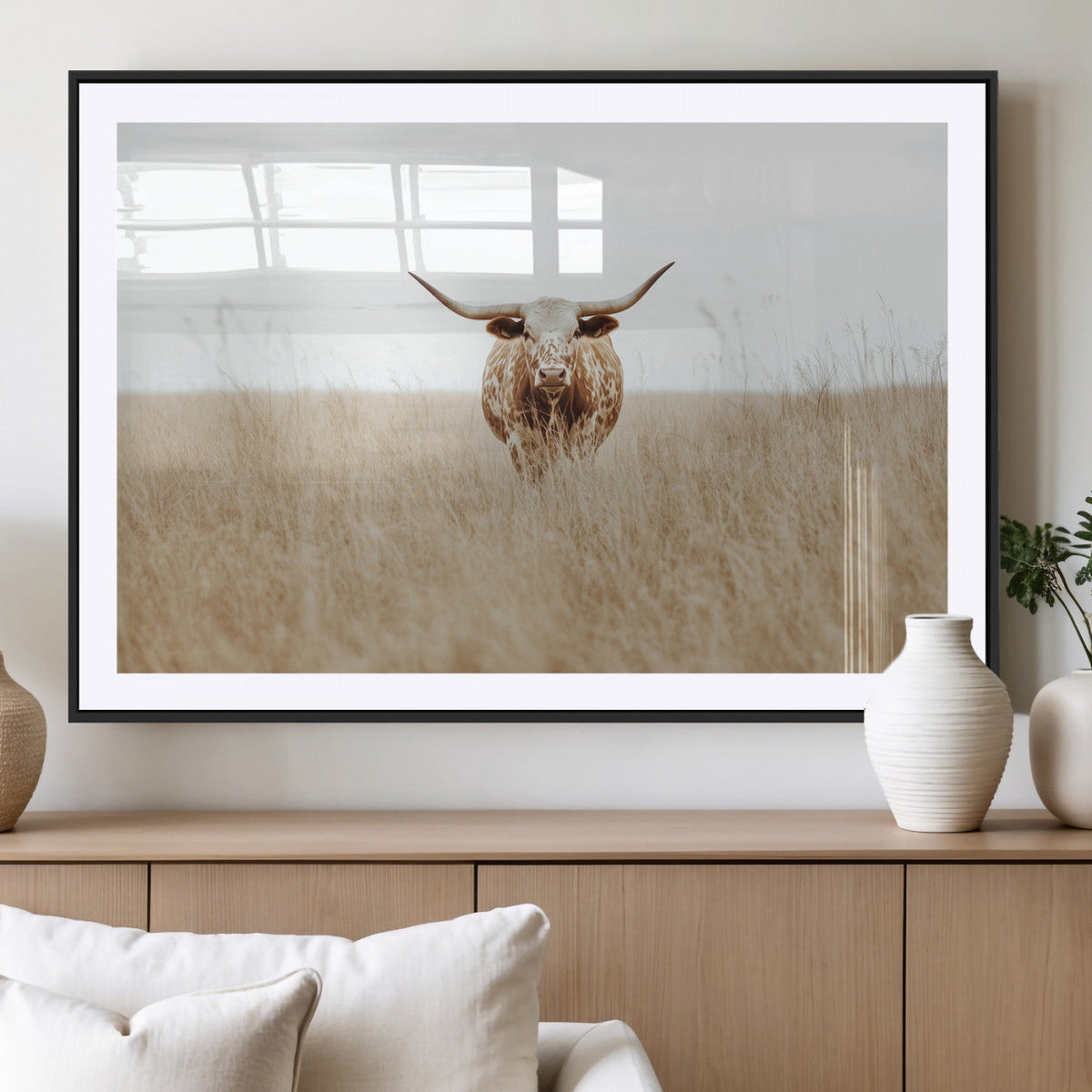 Texas Longhorn Wall Art Canvas Print – Framed Lone Cattle