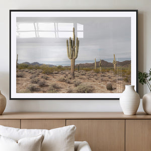 Saguaro Cactus Wall Art – Framed Desert Canvas Artwork,