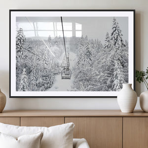 Snowy Ski Lift Wall Art – Framed Winter Mountain Canvas