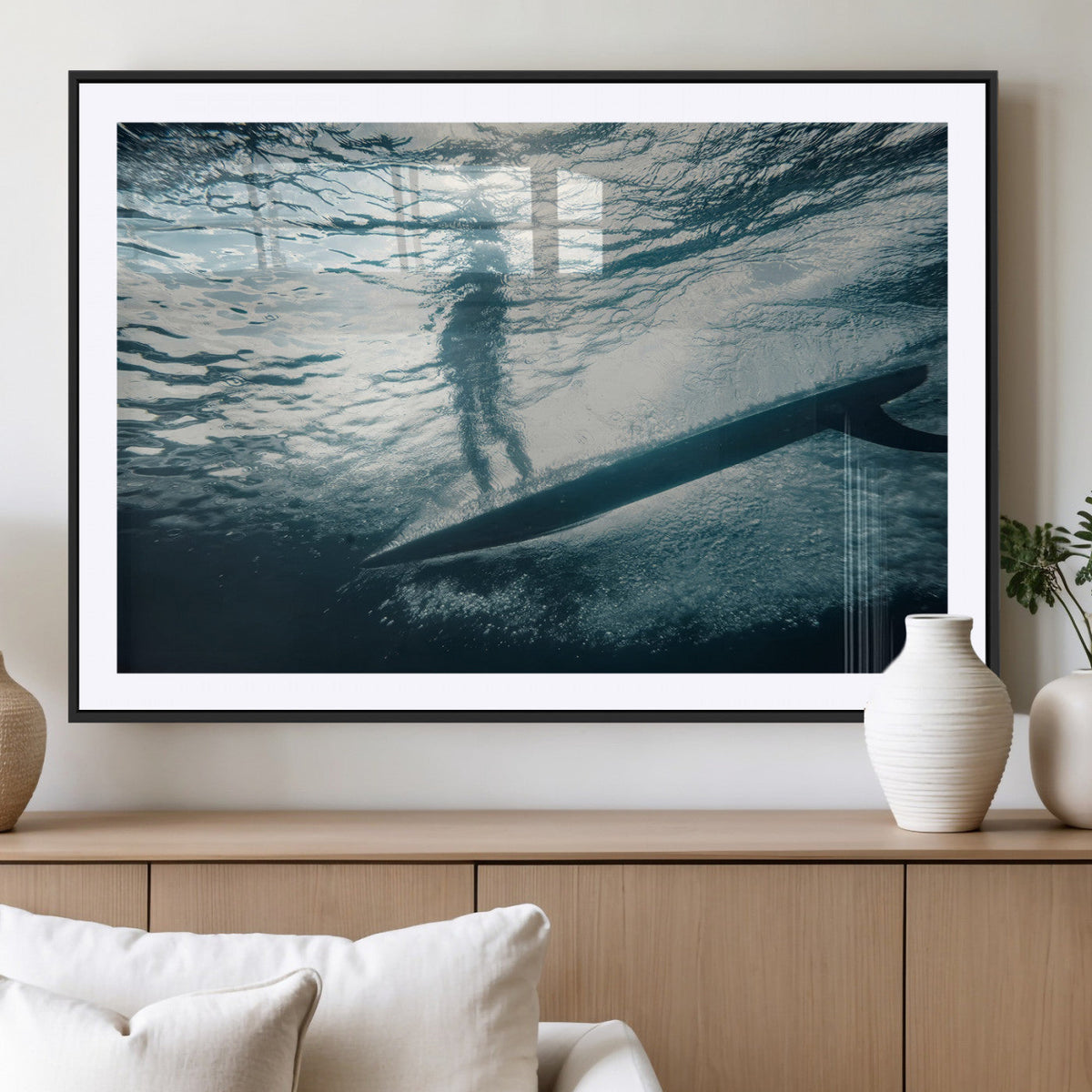 Underwater Surf Wall Art – Framed Ocean Wave Canvas Artwork,
