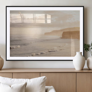 Misty Coastal Wall Art Canvas Print – Framed Golden Sunset