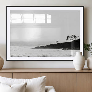 Surfer Cliffs Wall Art Canvas Print – Framed Black White
