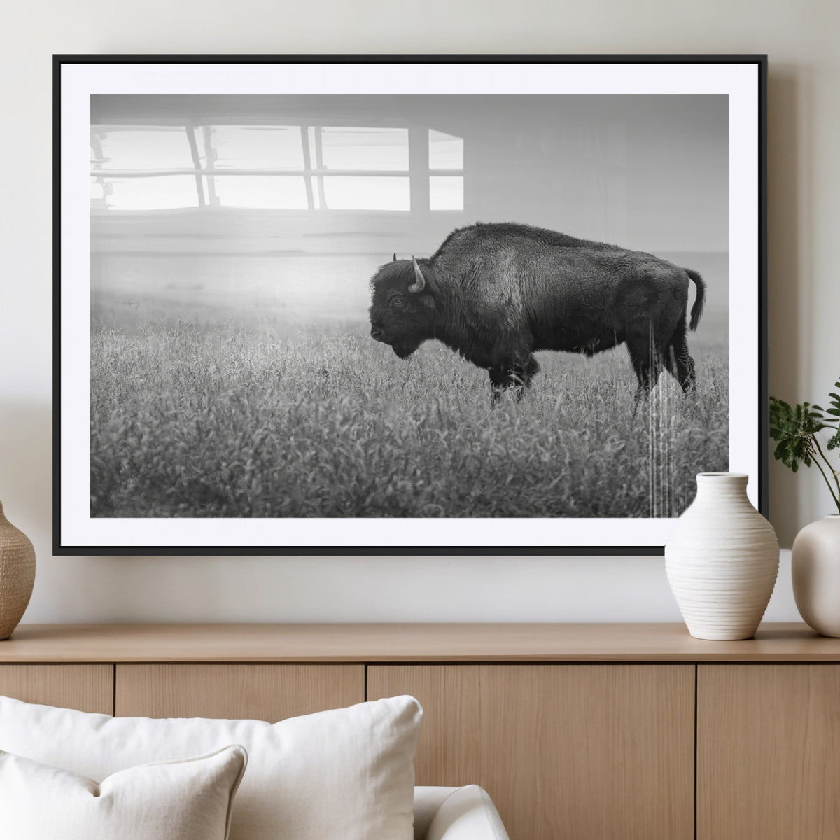 Bison Wall Art Canvas Print – Framed Rustic Wildlife Scene