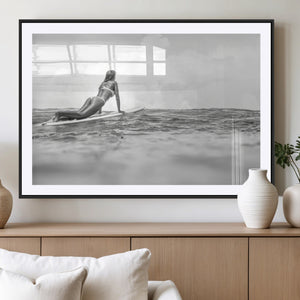 Black and White Surfing Wall Art Canvas Print – Framed Ocean