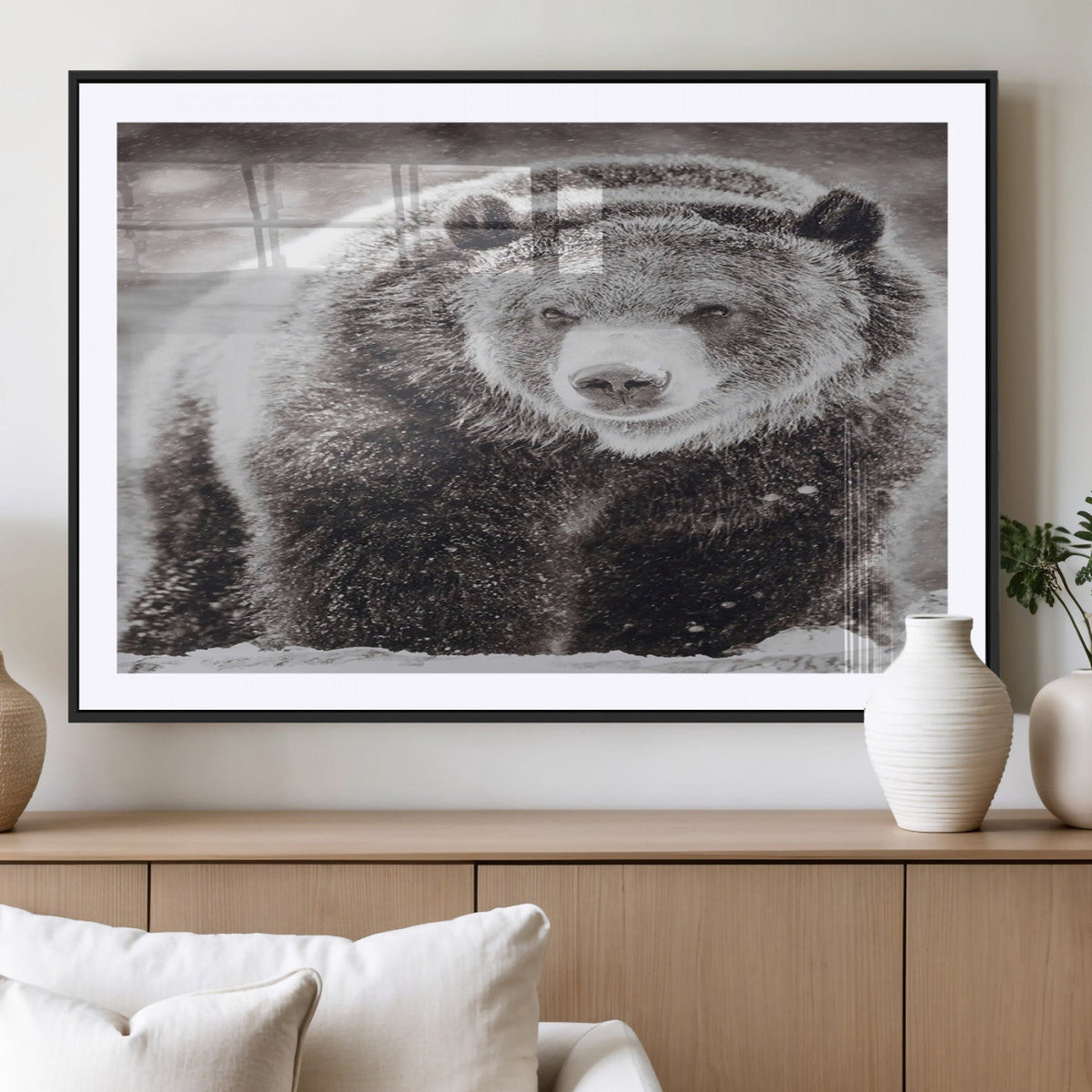 Grizzly Bear Wall Art Canvas Print – Framed Rustic Lodge Art