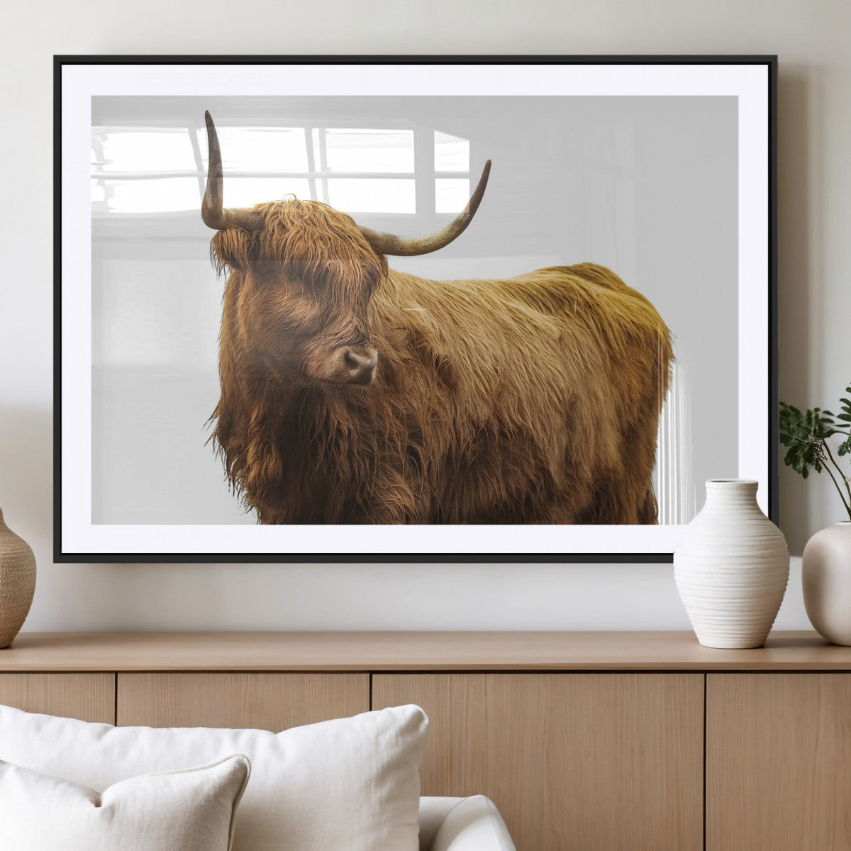 Highland Cow Wall Art Canvas Print – Framed Farmhouse Rustic