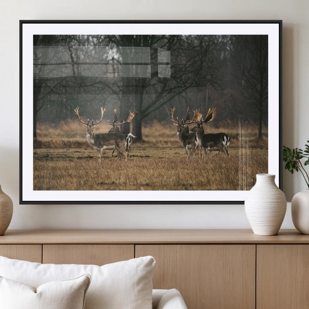 Deer Wall Art Canvas Print – Framed Rustic Wildlife Stags