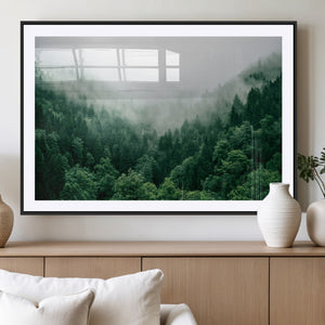 Misty Green Forest Canvas Print – Framed Serene Foggy Pine
